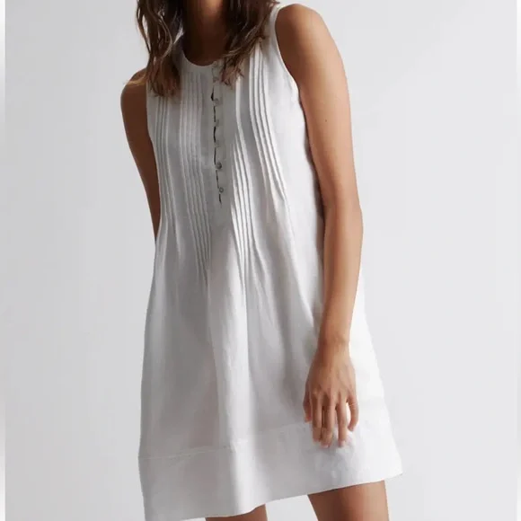 Quince White Button-Front Mini Dress - Picture 1 of 11